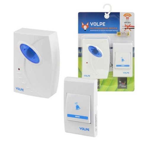 Звонок беспроводной аналоговый Volpe UDB-Q025 W-R1T1-16S-80M-WH Белый картинка 